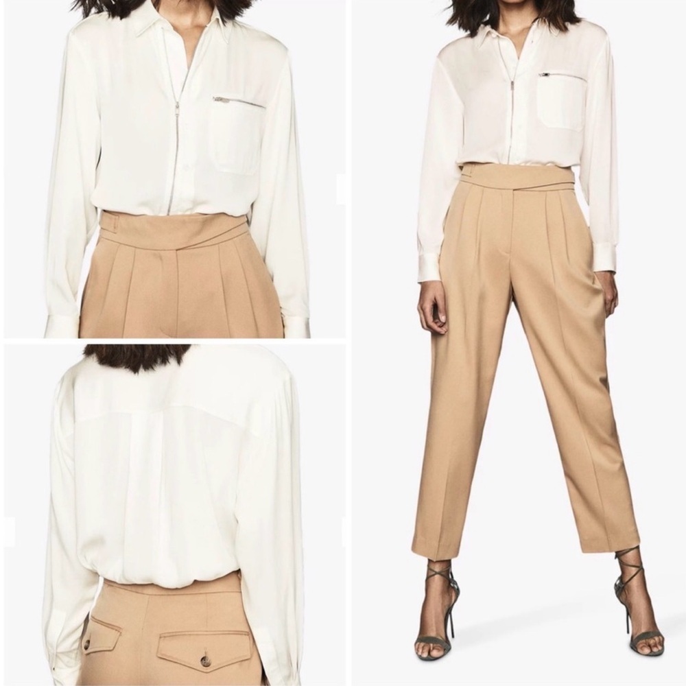 REISS Caro Utility Shirt Ivory Zip & Button Front Long Sleeve Size 2